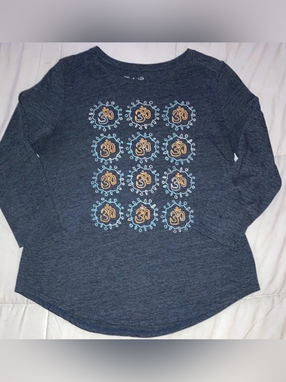 Lucky Brand 3/4 length sleeve t-shirt with Om symbol. Size L